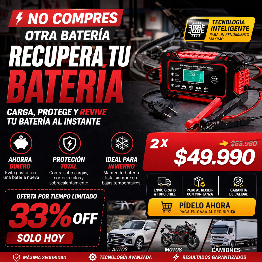 Cargador Reparador Inteligente de Batería para Auto